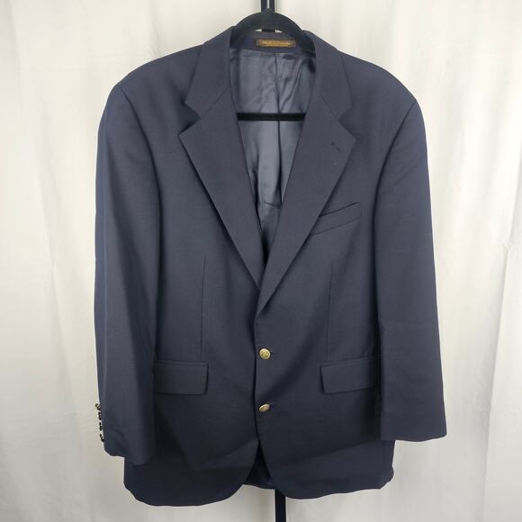 Chaps Ralph Lauren Navy Wool Blazer 42T Gold Crest Buttons 90s Vintage - Picture 1 of 7